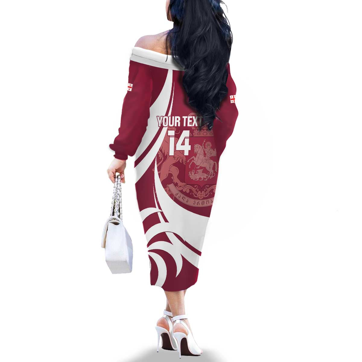 Custom Georgia Rugby Family Matching Off The Shoulder Long Sleeve Dress and Hawaiian Shirt Go Borjgalosnebi