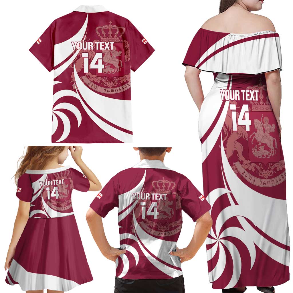 Custom Georgia Rugby Family Matching Off Shoulder Maxi Dress and Hawaiian Shirt Go Borjgalosnebi