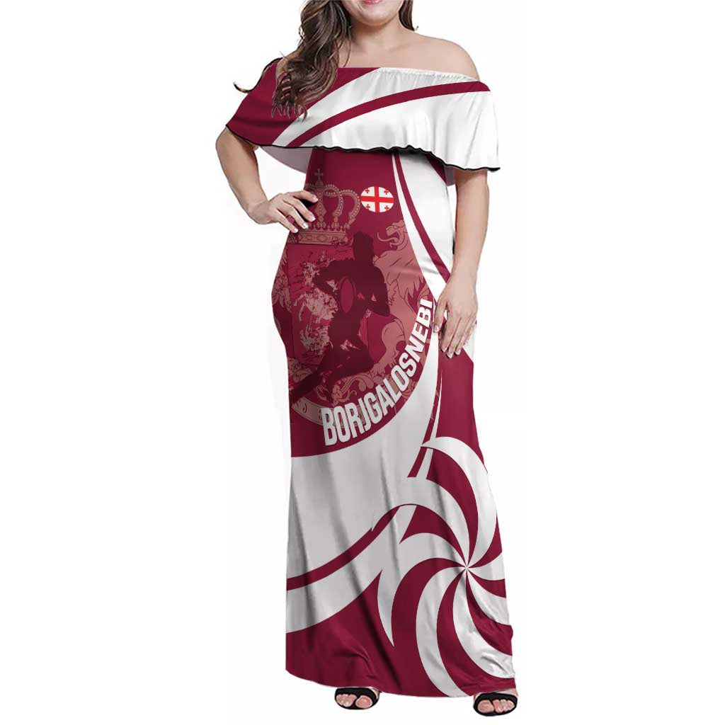 Custom Georgia Rugby Family Matching Off Shoulder Maxi Dress and Hawaiian Shirt Go Borjgalosnebi