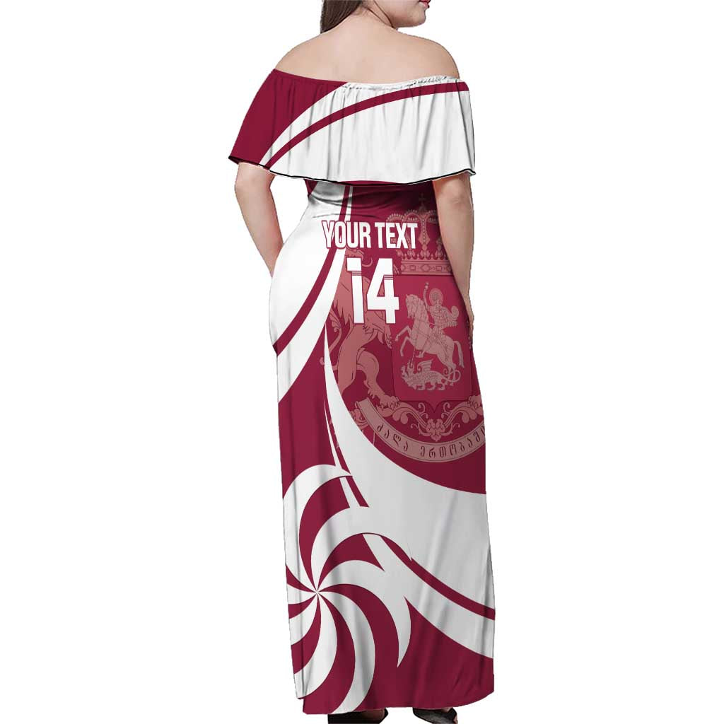 Custom Georgia Rugby Family Matching Off Shoulder Maxi Dress and Hawaiian Shirt Go Borjgalosnebi