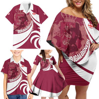 Custom Georgia Rugby Family Matching Off Shoulder Short Dress and Hawaiian Shirt Go Borjgalosnebi