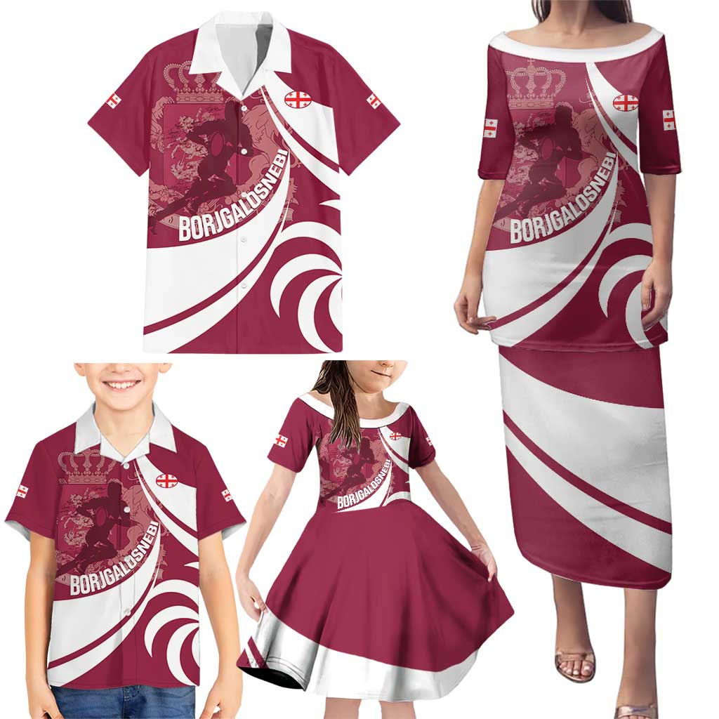 Custom Georgia Rugby Family Matching Puletasi and Hawaiian Shirt Go Borjgalosnebi