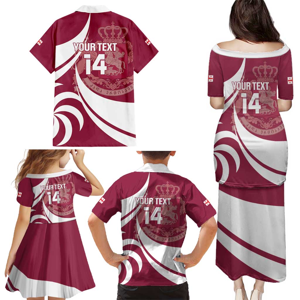 Custom Georgia Rugby Family Matching Puletasi and Hawaiian Shirt Go Borjgalosnebi