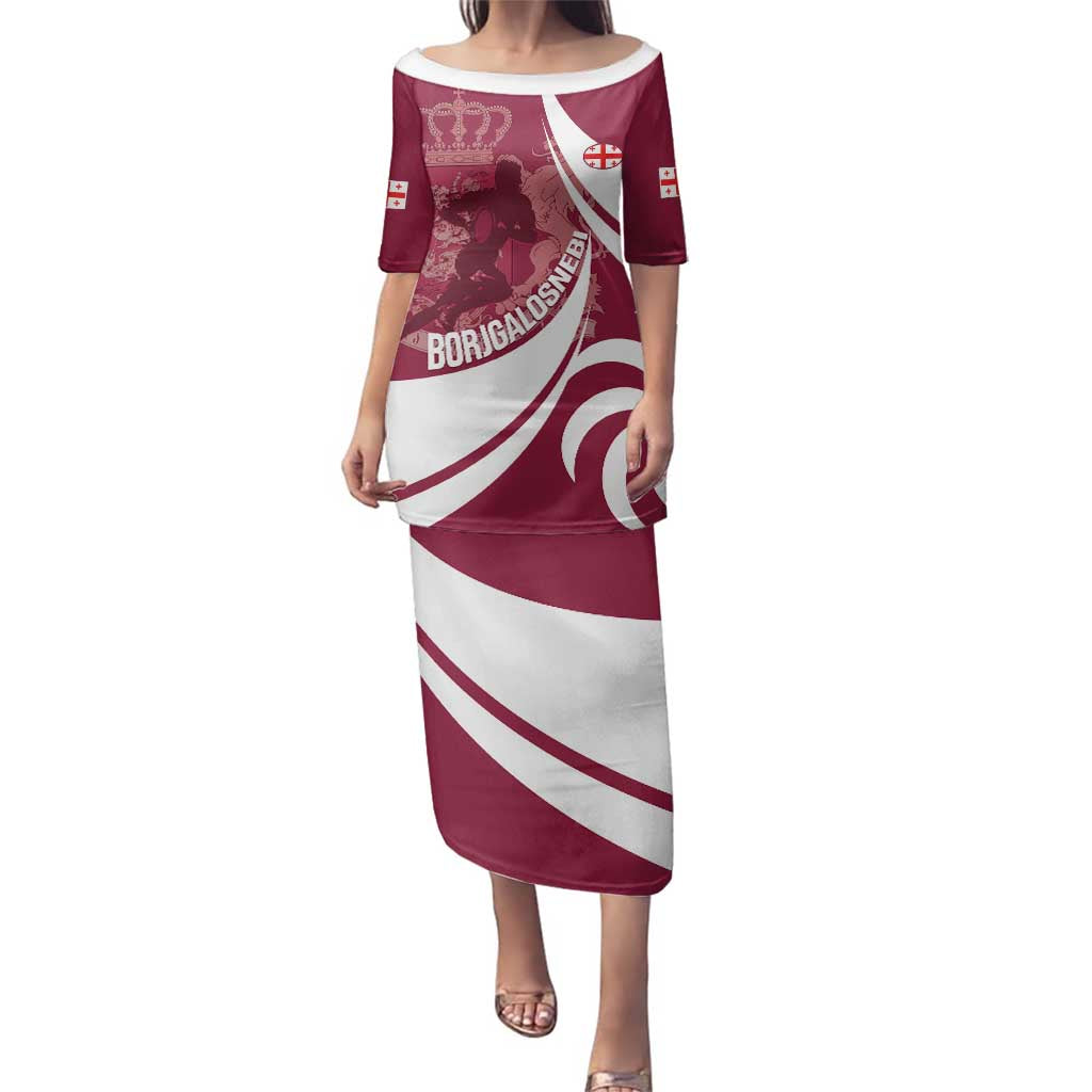 Custom Georgia Rugby Family Matching Puletasi and Hawaiian Shirt Go Borjgalosnebi