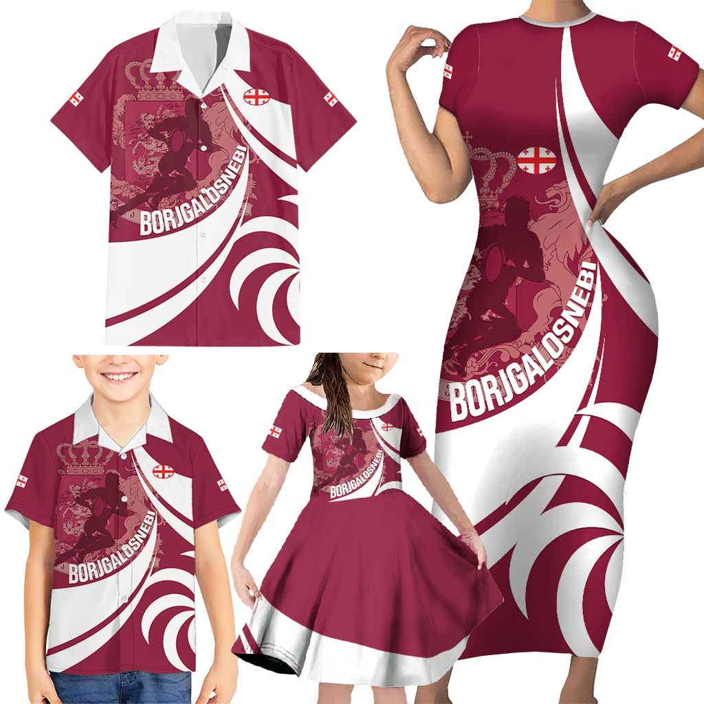 Custom Georgia Rugby Family Matching Short Sleeve Bodycon Dress and Hawaiian Shirt Go Borjgalosnebi