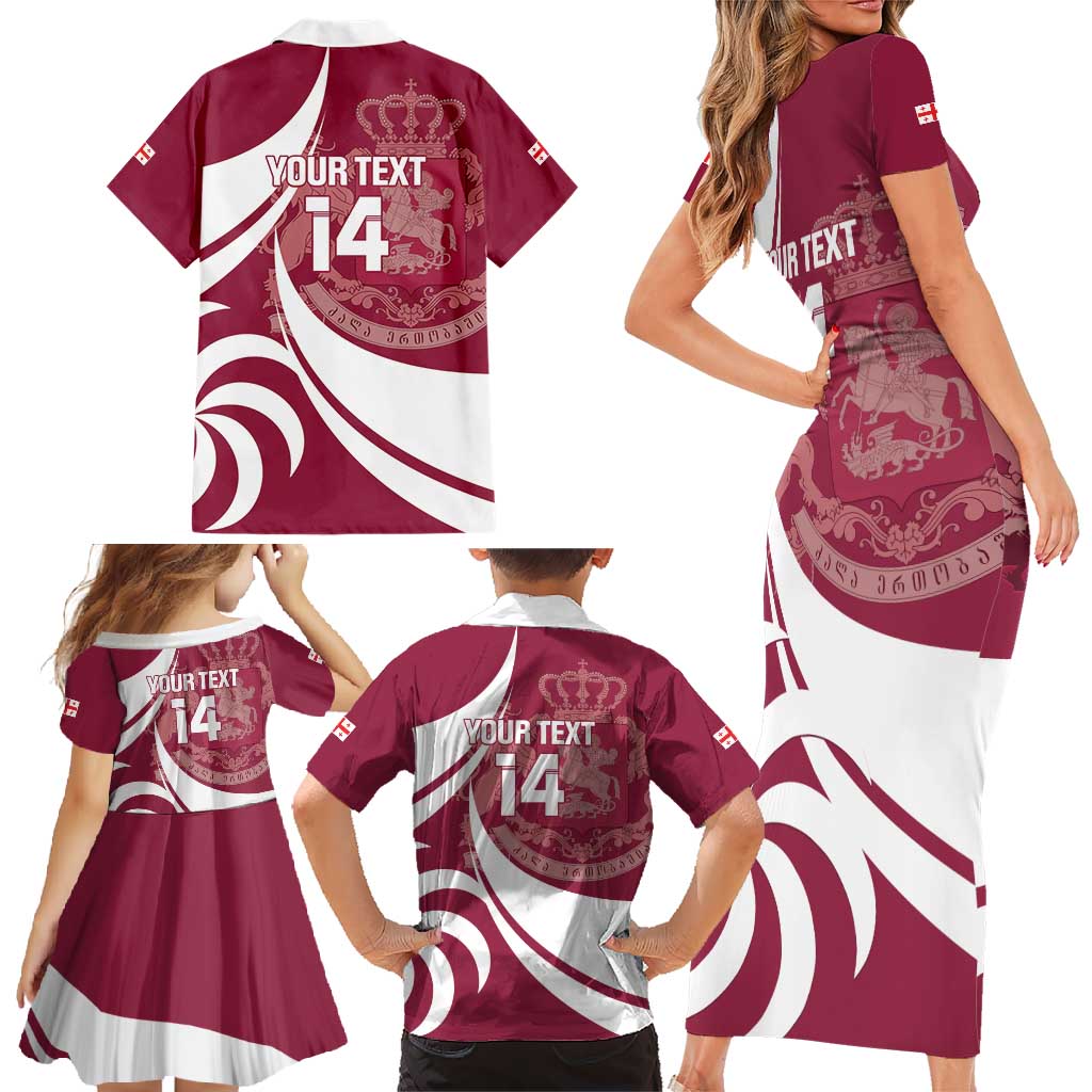 Custom Georgia Rugby Family Matching Short Sleeve Bodycon Dress and Hawaiian Shirt Go Borjgalosnebi