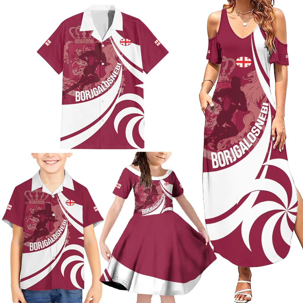Custom Georgia Rugby Family Matching Summer Maxi Dress and Hawaiian Shirt Go Borjgalosnebi