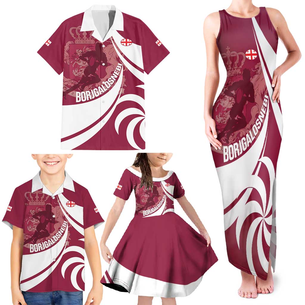 Custom Georgia Rugby Family Matching Tank Maxi Dress and Hawaiian Shirt Go Borjgalosnebi