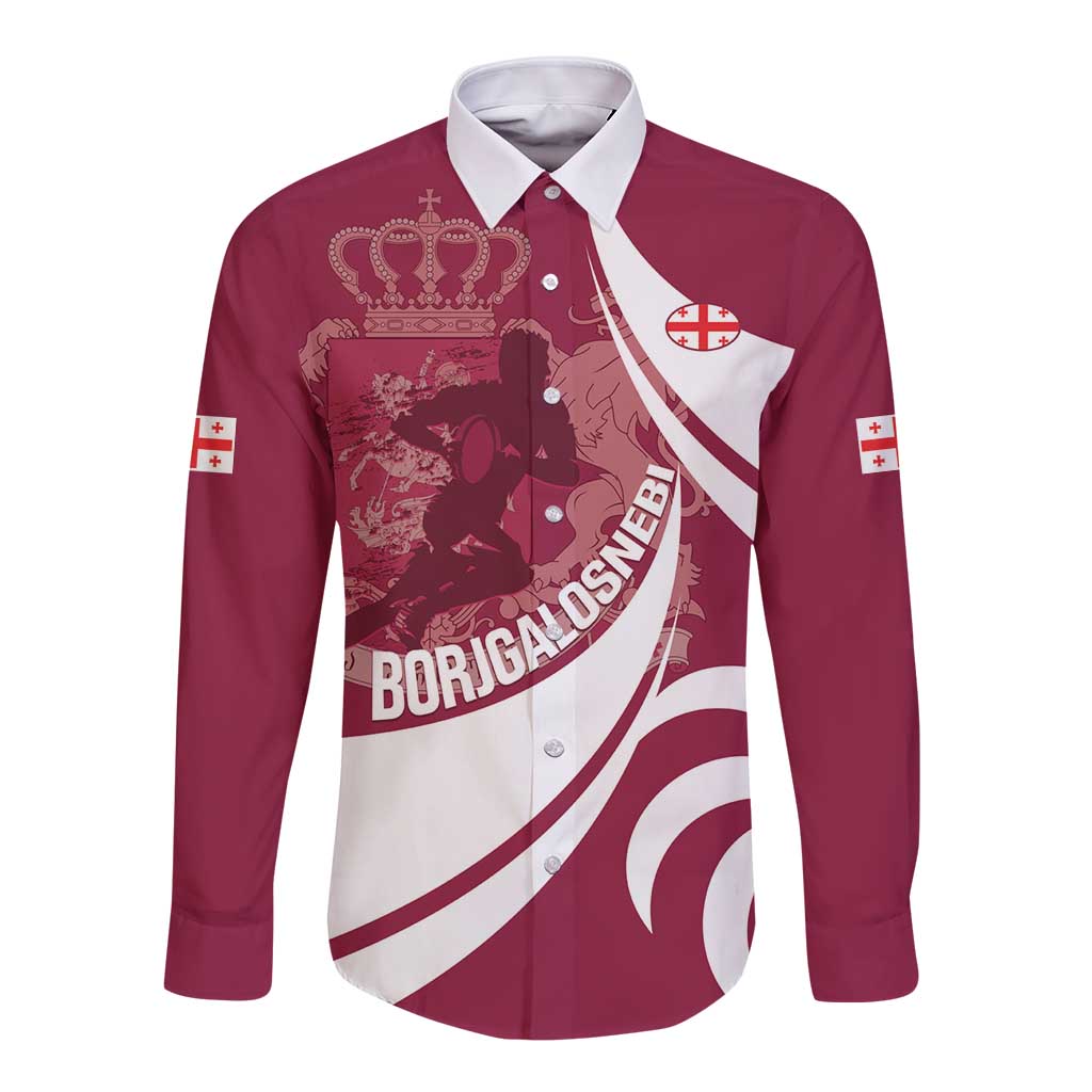 Custom Georgia Rugby Long Sleeve Button Shirt Go Borjgalosnebi