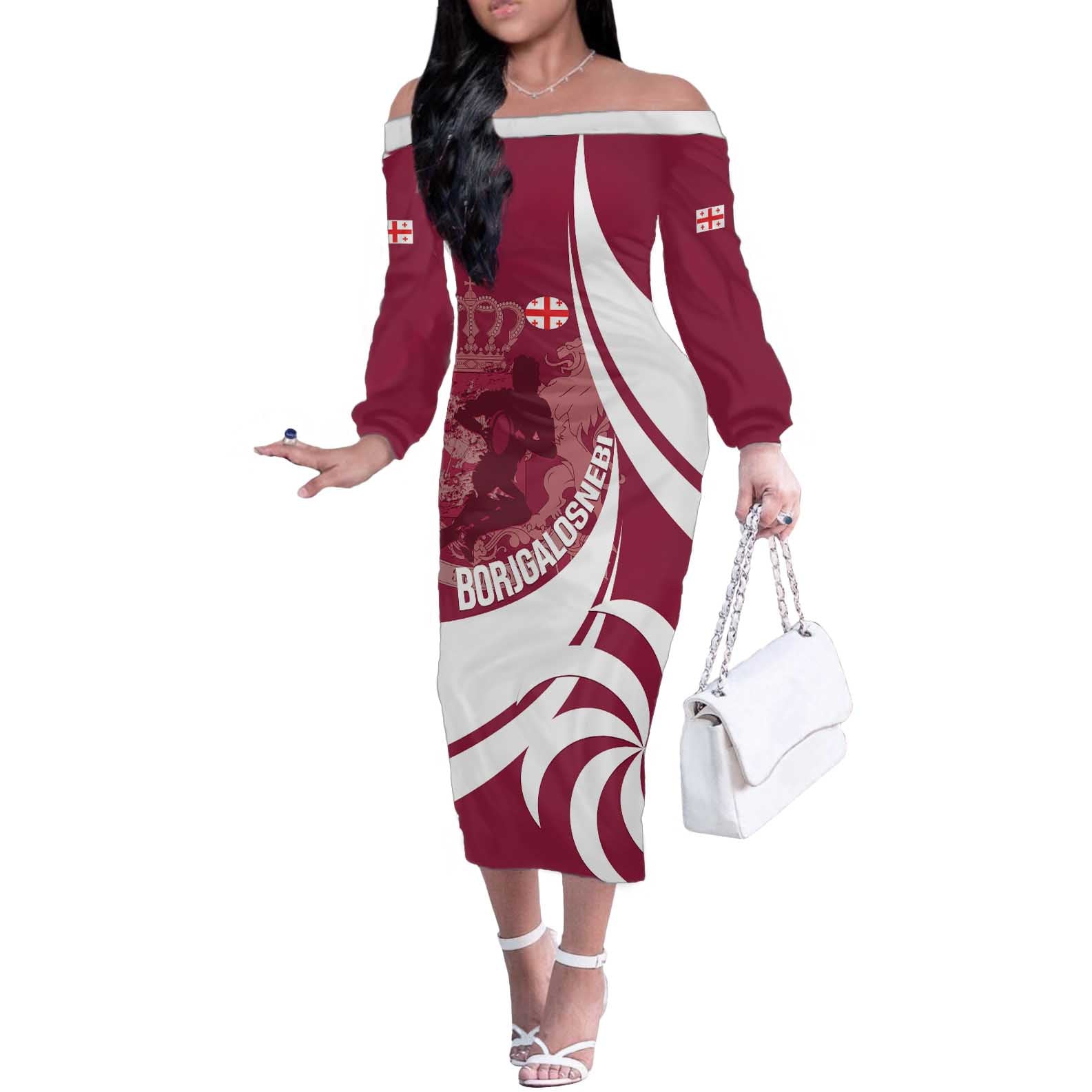 Custom Georgia Rugby Off The Shoulder Long Sleeve Dress Go Borjgalosnebi