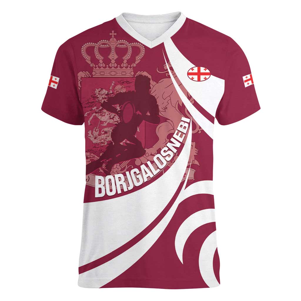 Custom Georgia Rugby Women V-Neck T-Shirt Go Borjgalosnebi