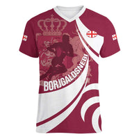 Custom Georgia Rugby Women V-Neck T-Shirt Go Borjgalosnebi