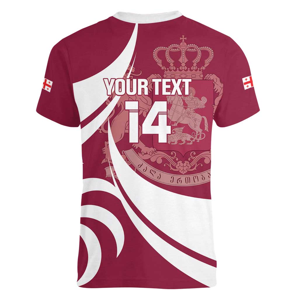 Custom Georgia Rugby Women V-Neck T-Shirt Go Borjgalosnebi