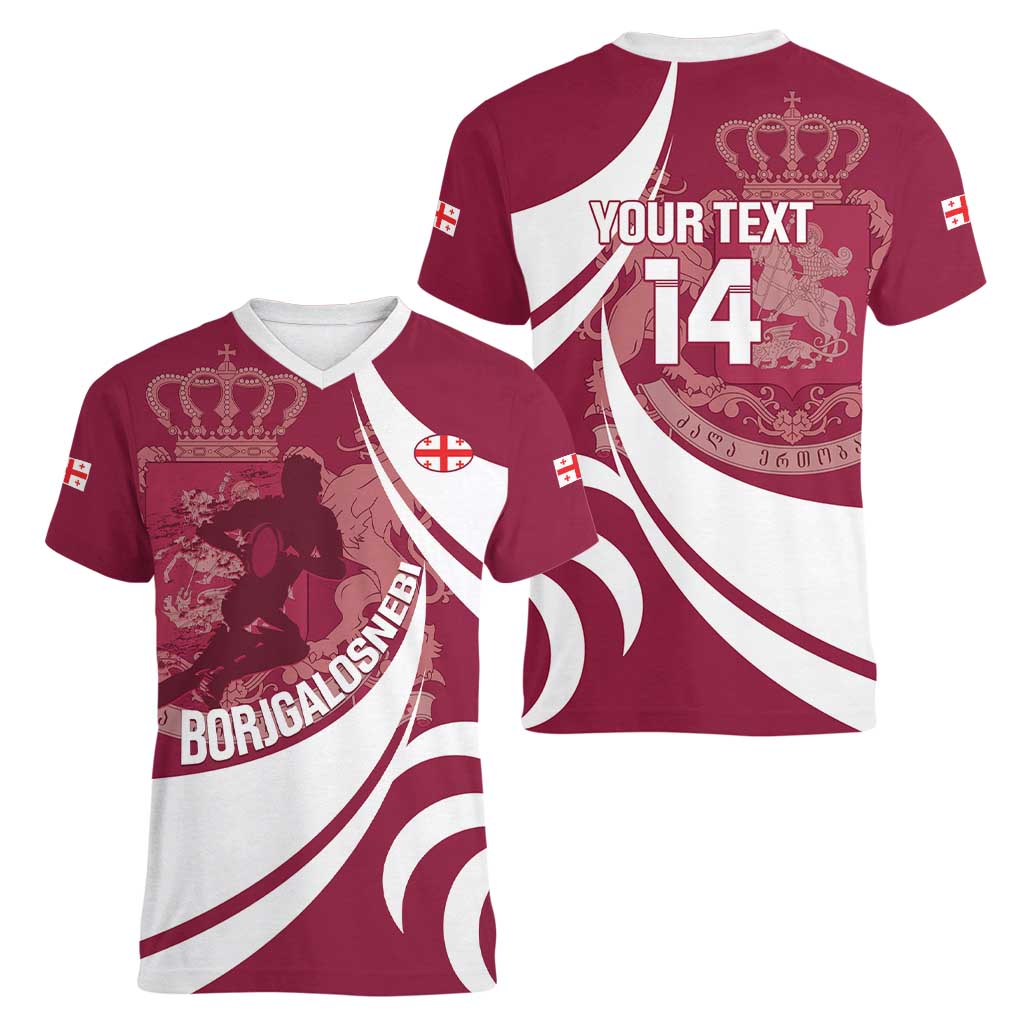 Custom Georgia Rugby Women V-Neck T-Shirt Go Borjgalosnebi