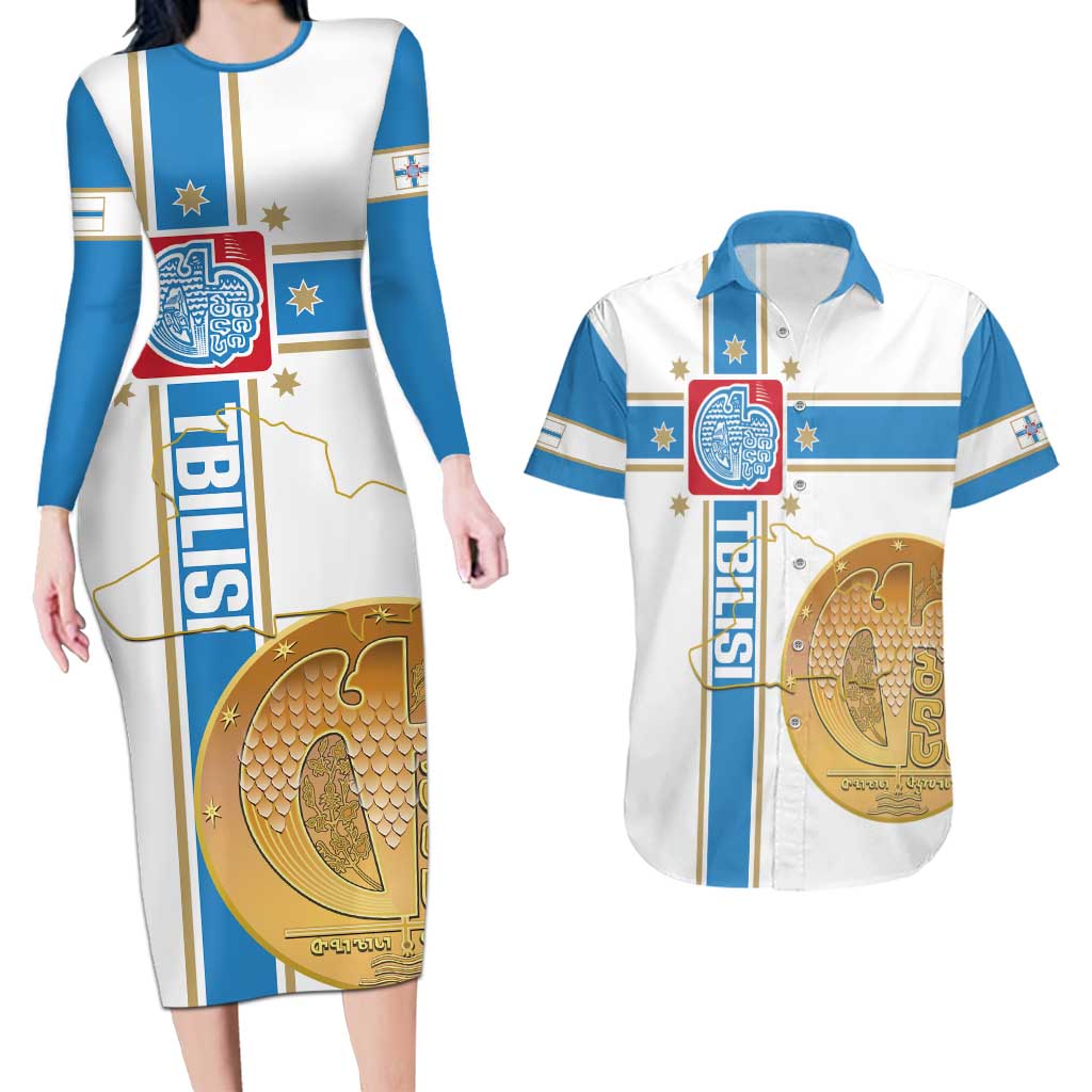 Georgia Tbilisi Capital Couples Matching Long Sleeve Bodycon Dress and Hawaiian Shirt The Warm Place Flag Style