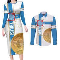 Georgia Tbilisi Capital Couples Matching Long Sleeve Bodycon Dress and Long Sleeve Button Shirt The Warm Place Flag Style
