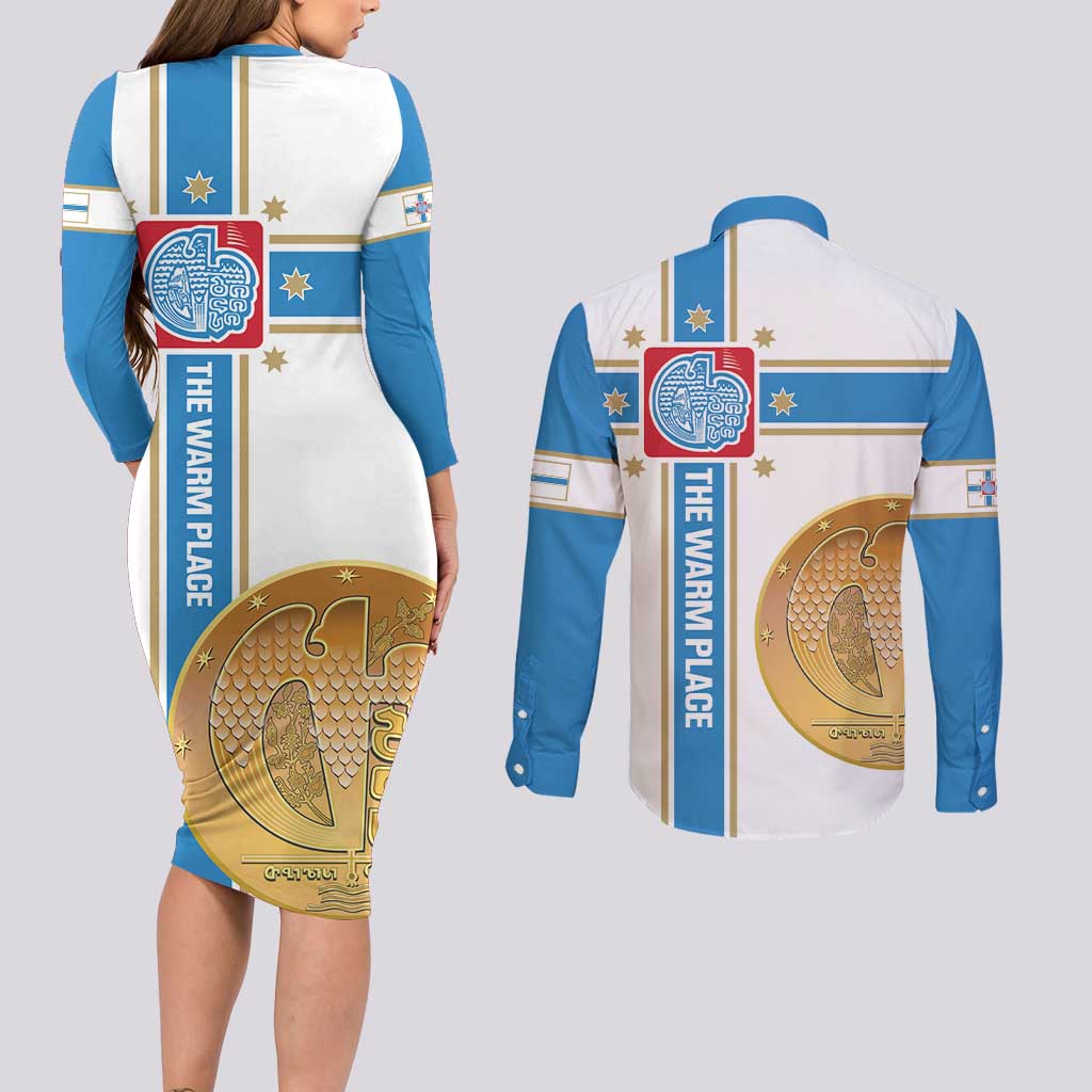 Georgia Tbilisi Capital Couples Matching Long Sleeve Bodycon Dress and Long Sleeve Button Shirt The Warm Place Flag Style