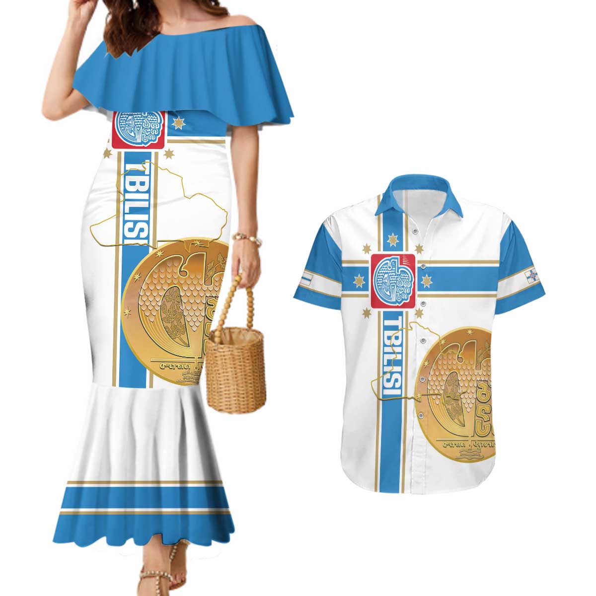 Georgia Tbilisi Capital Couples Matching Mermaid Dress and Hawaiian Shirt The Warm Place Flag Style