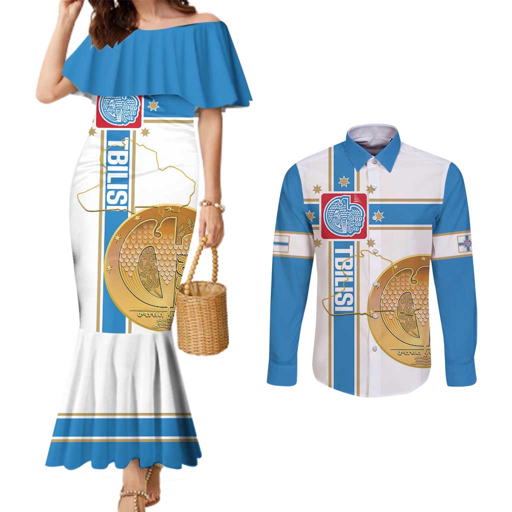 Georgia Tbilisi Capital Couples Matching Mermaid Dress and Long Sleeve Button Shirt The Warm Place Flag Style