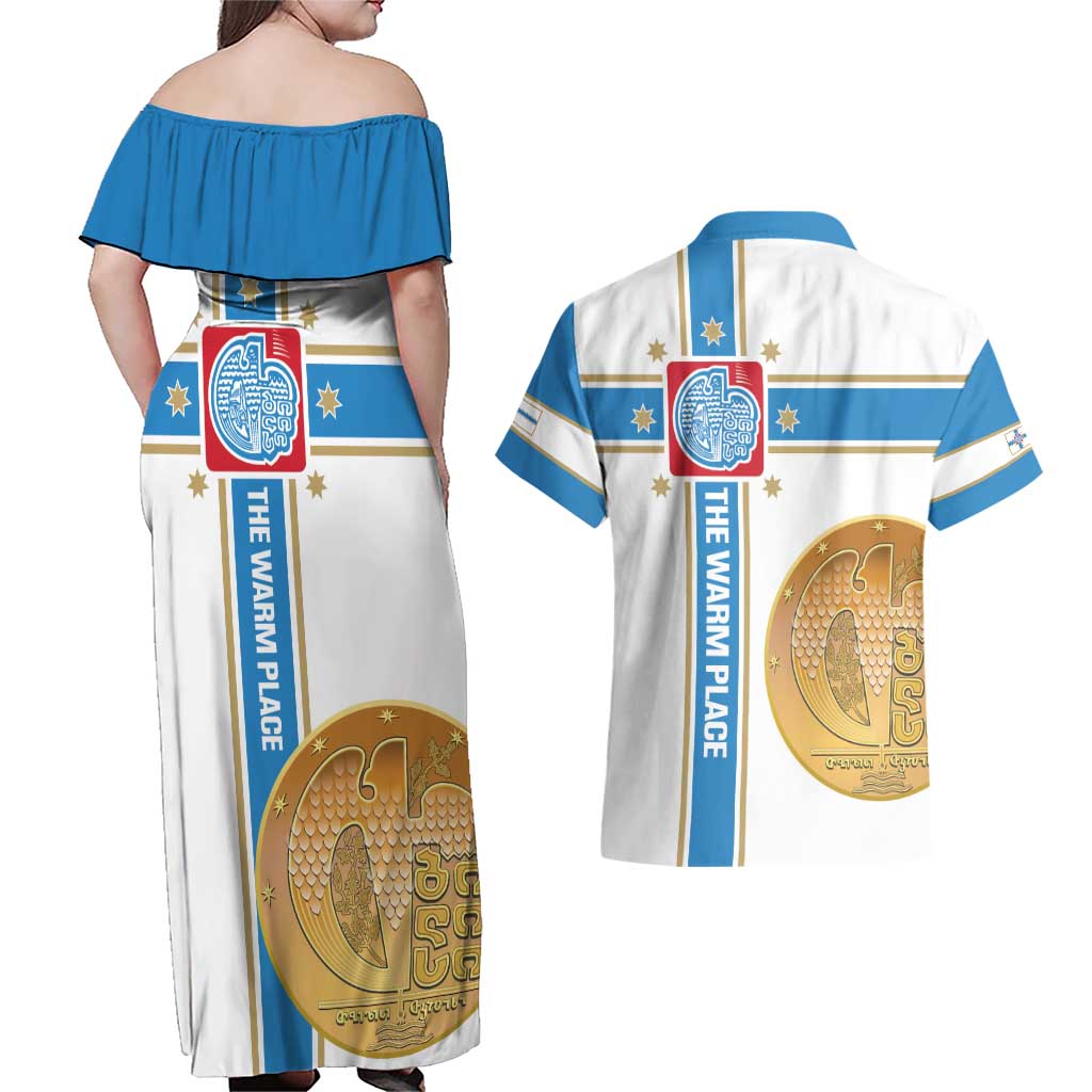 Georgia Tbilisi Capital Couples Matching Off Shoulder Maxi Dress and Hawaiian Shirt The Warm Place Flag Style