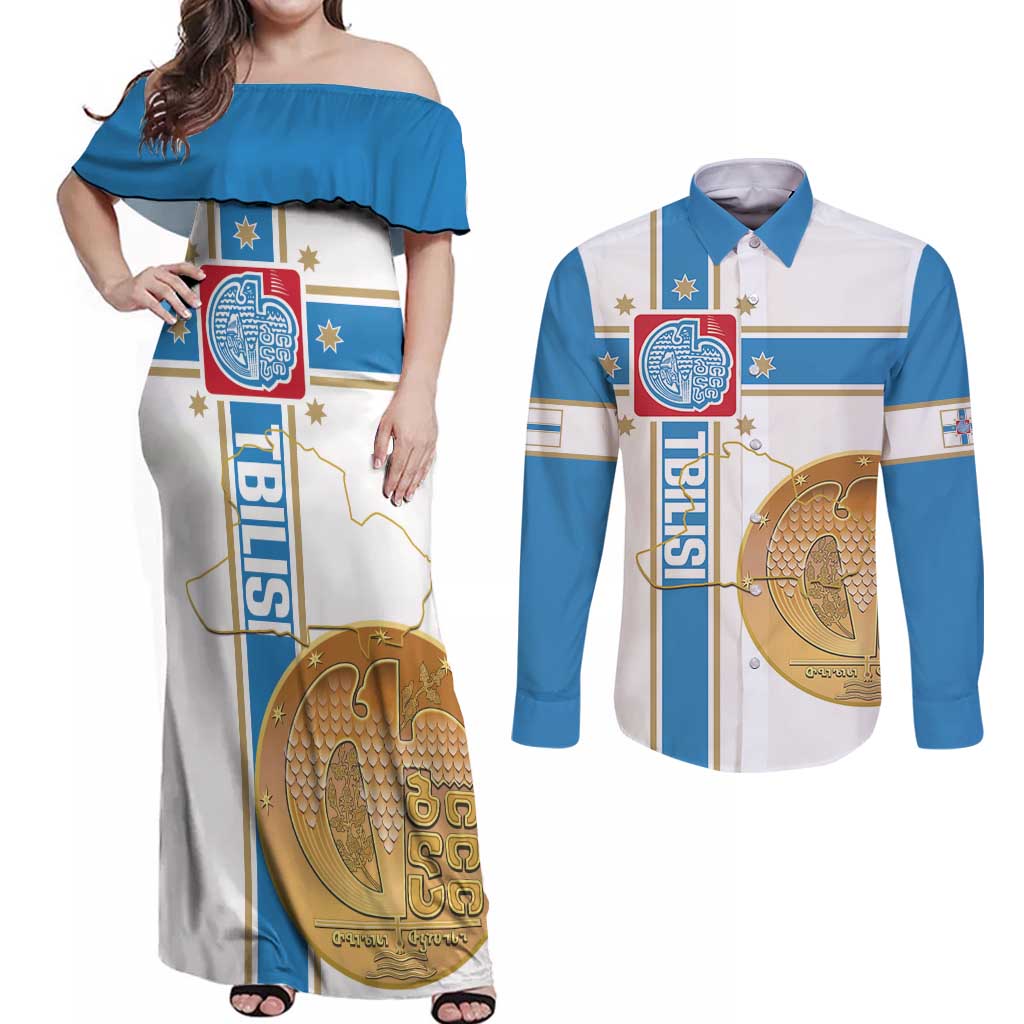 Georgia Tbilisi Capital Couples Matching Off Shoulder Maxi Dress and Long Sleeve Button Shirt The Warm Place Flag Style