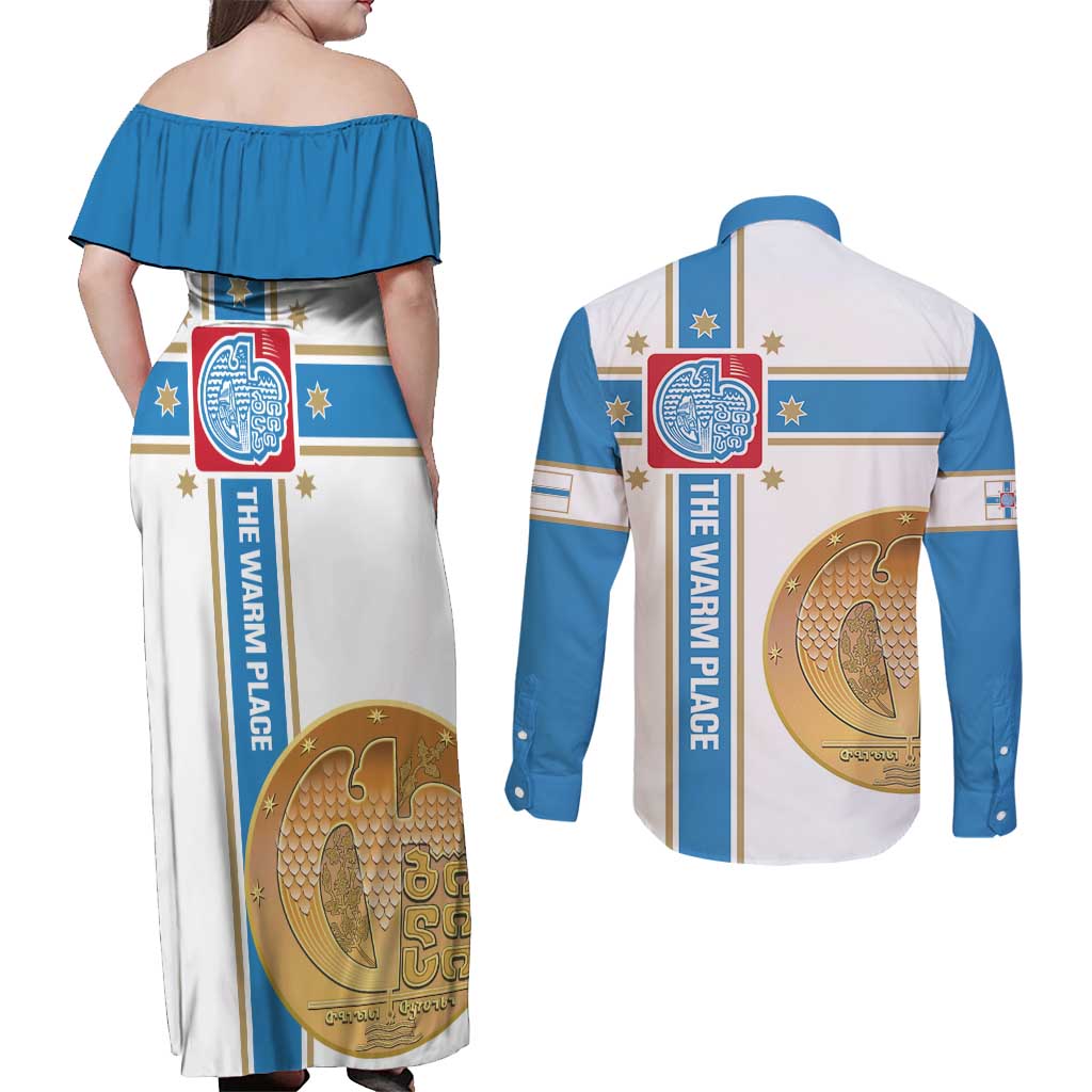 Georgia Tbilisi Capital Couples Matching Off Shoulder Maxi Dress and Long Sleeve Button Shirt The Warm Place Flag Style