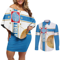 Georgia Tbilisi Capital Couples Matching Off Shoulder Short Dress and Long Sleeve Button Shirt The Warm Place Flag Style