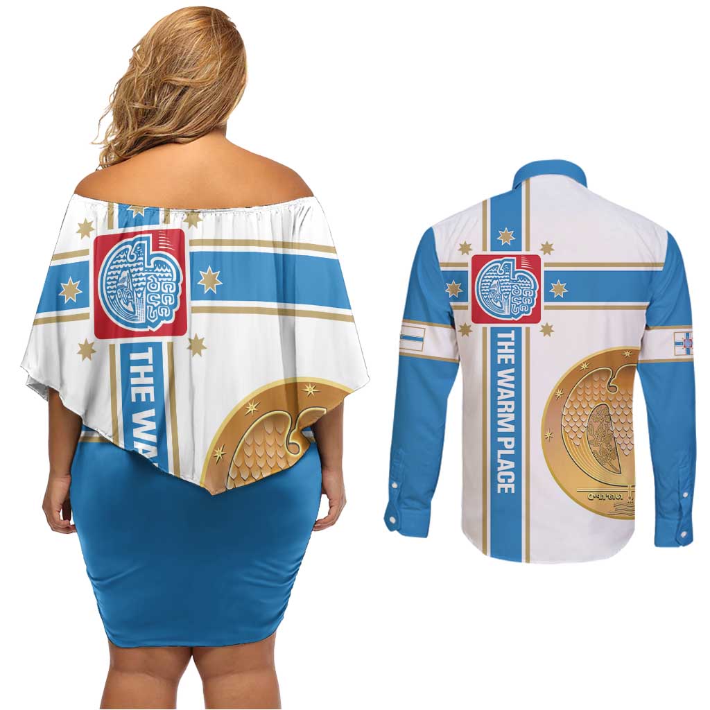 Georgia Tbilisi Capital Couples Matching Off Shoulder Short Dress and Long Sleeve Button Shirt The Warm Place Flag Style
