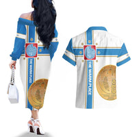 Georgia Tbilisi Capital Couples Matching Off The Shoulder Long Sleeve Dress and Hawaiian Shirt The Warm Place Flag Style