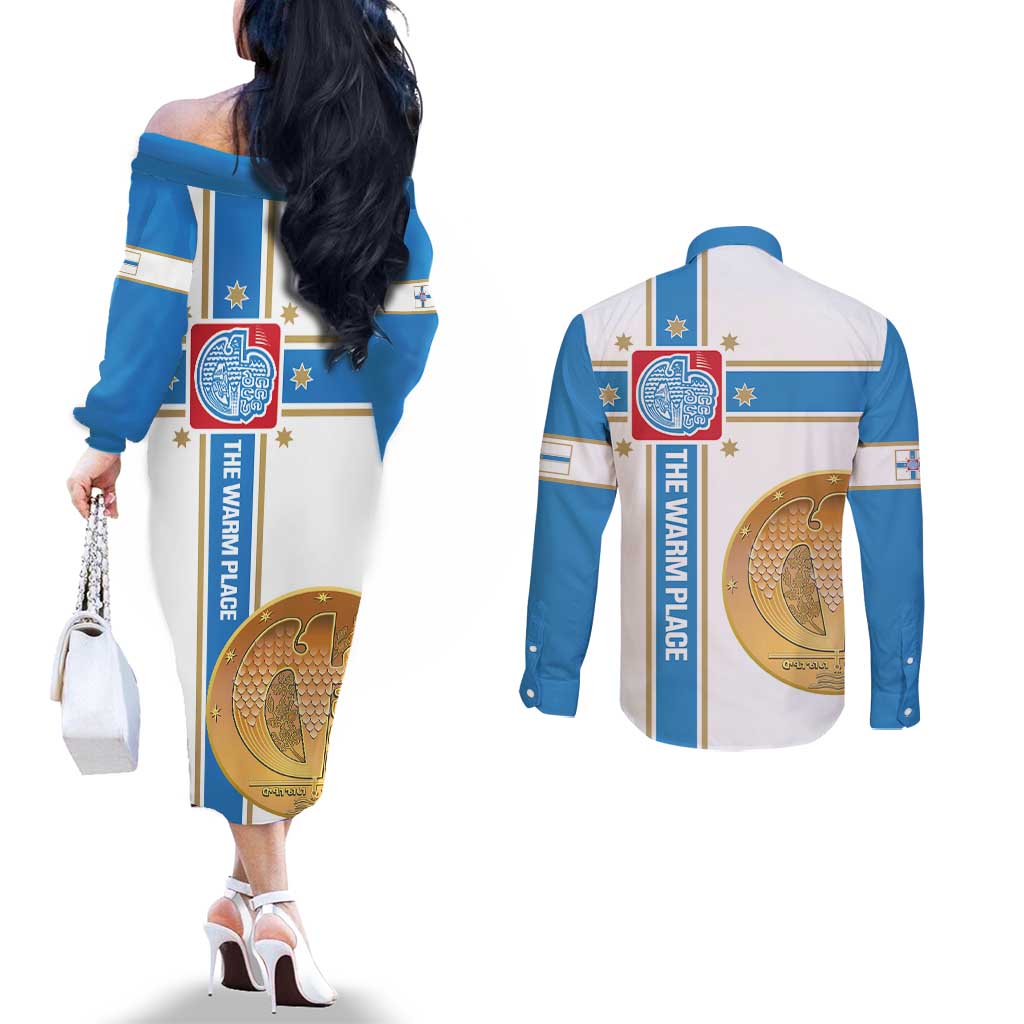 Georgia Tbilisi Capital Couples Matching Off The Shoulder Long Sleeve Dress and Long Sleeve Button Shirt The Warm Place Flag Style