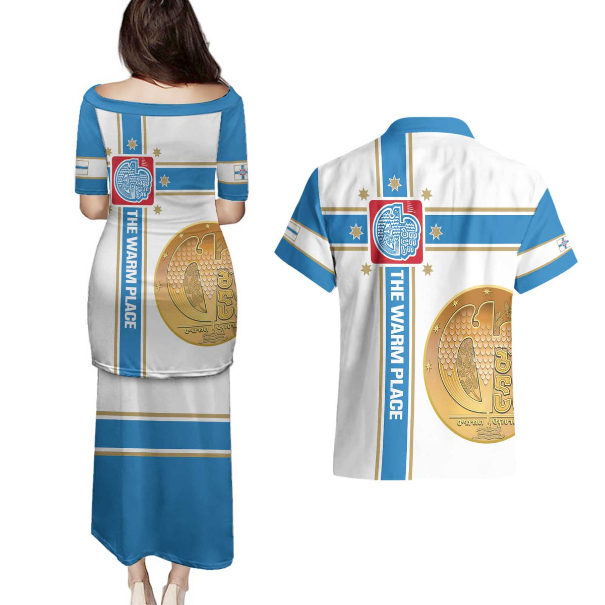 Georgia Tbilisi Capital Couples Matching Puletasi and Hawaiian Shirt The Warm Place Flag Style