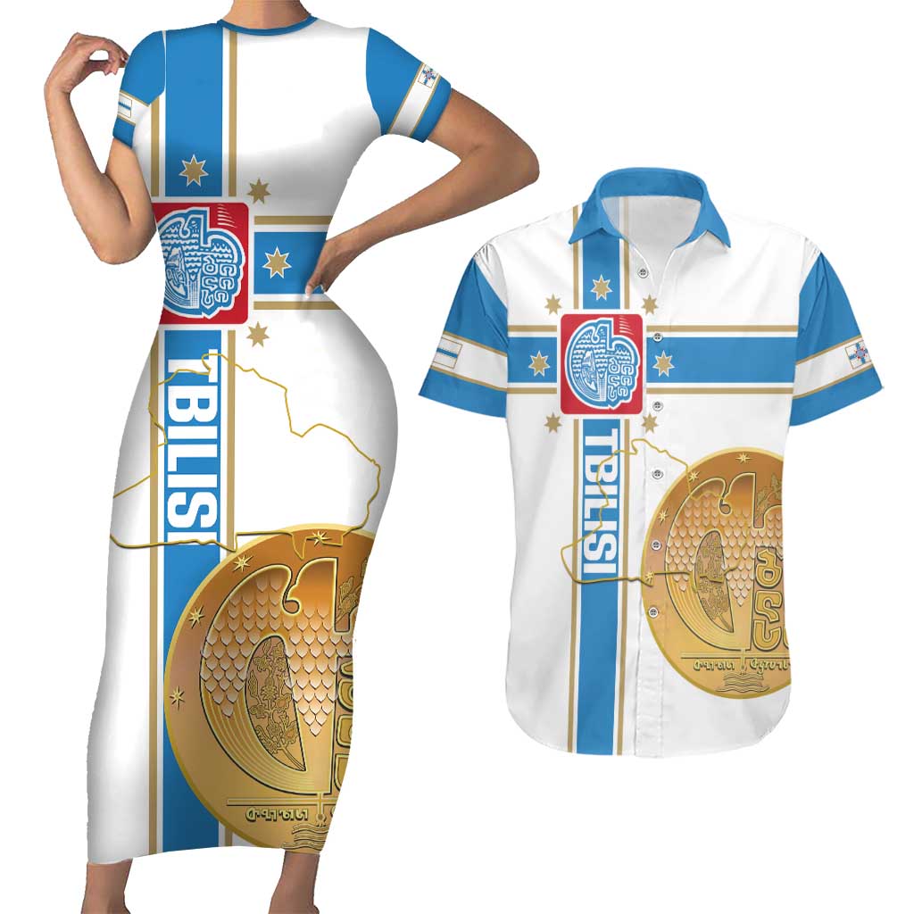 Georgia Tbilisi Capital Couples Matching Short Sleeve Bodycon Dress and Hawaiian Shirt The Warm Place Flag Style