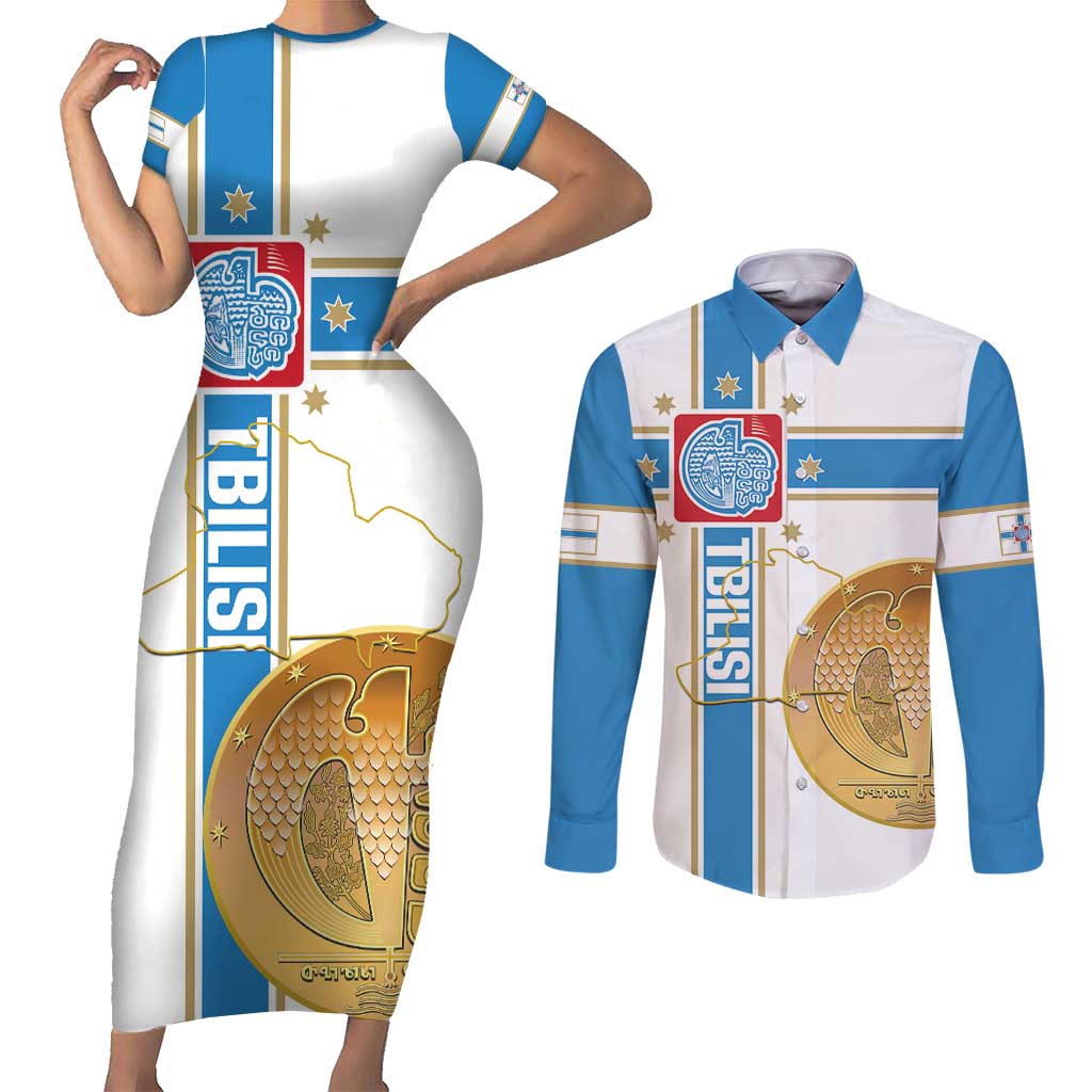 Georgia Tbilisi Capital Couples Matching Short Sleeve Bodycon Dress and Long Sleeve Button Shirt The Warm Place Flag Style