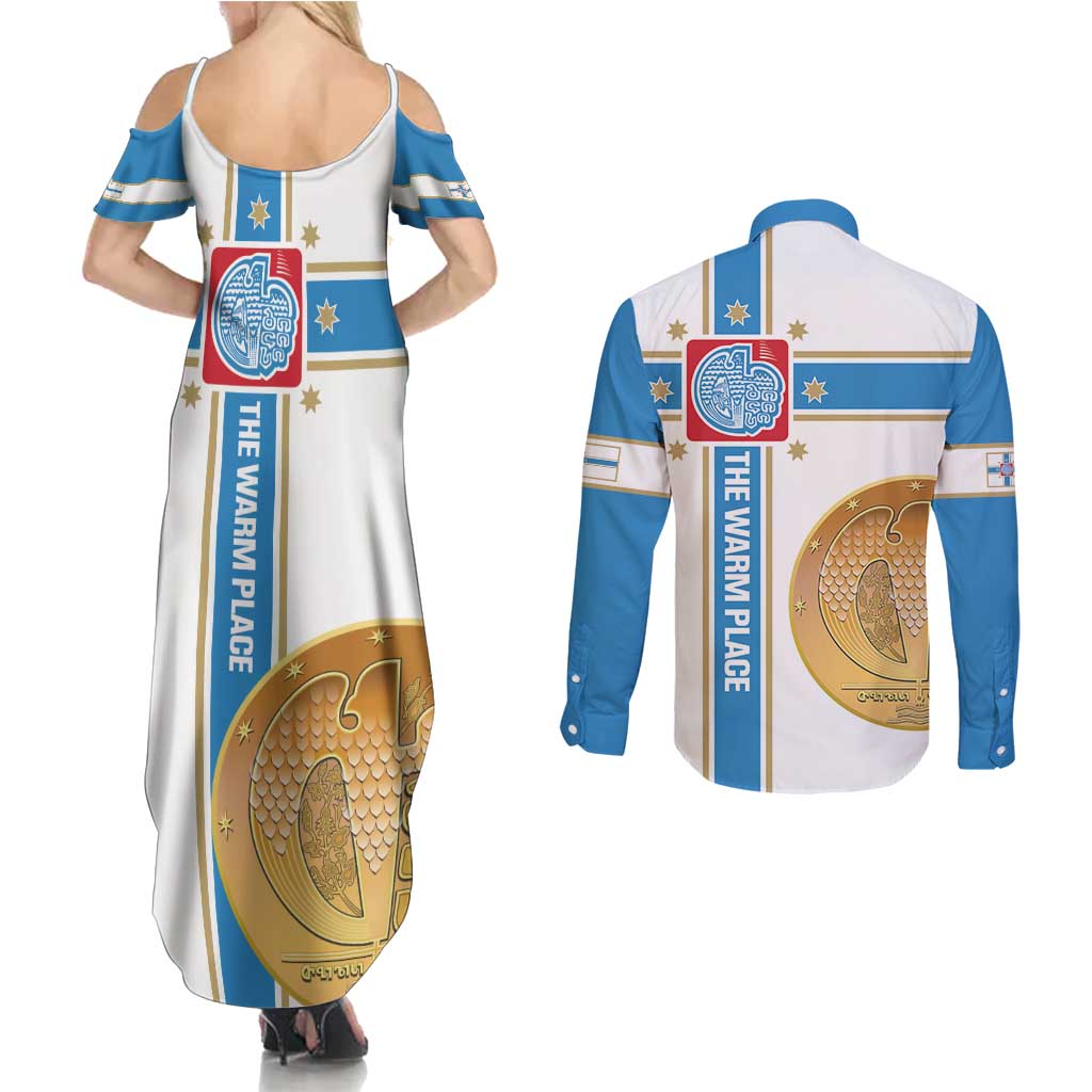 Georgia Tbilisi Capital Couples Matching Summer Maxi Dress and Long Sleeve Button Shirt The Warm Place Flag Style