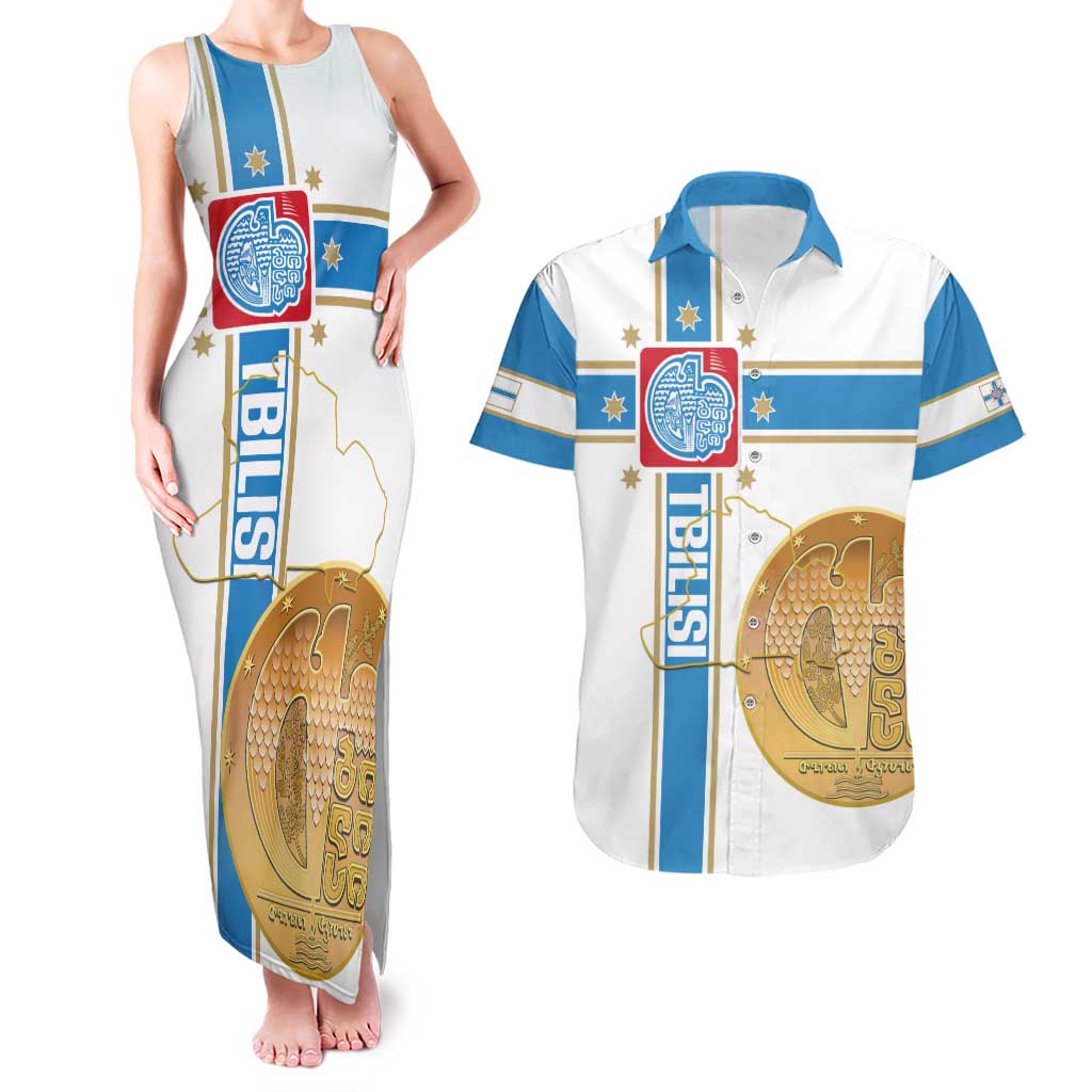 Georgia Tbilisi Capital Couples Matching Tank Maxi Dress and Hawaiian Shirt The Warm Place Flag Style