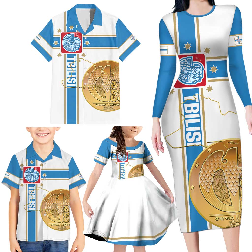 Georgia Tbilisi Capital Family Matching Long Sleeve Bodycon Dress and Hawaiian Shirt The Warm Place Flag Style