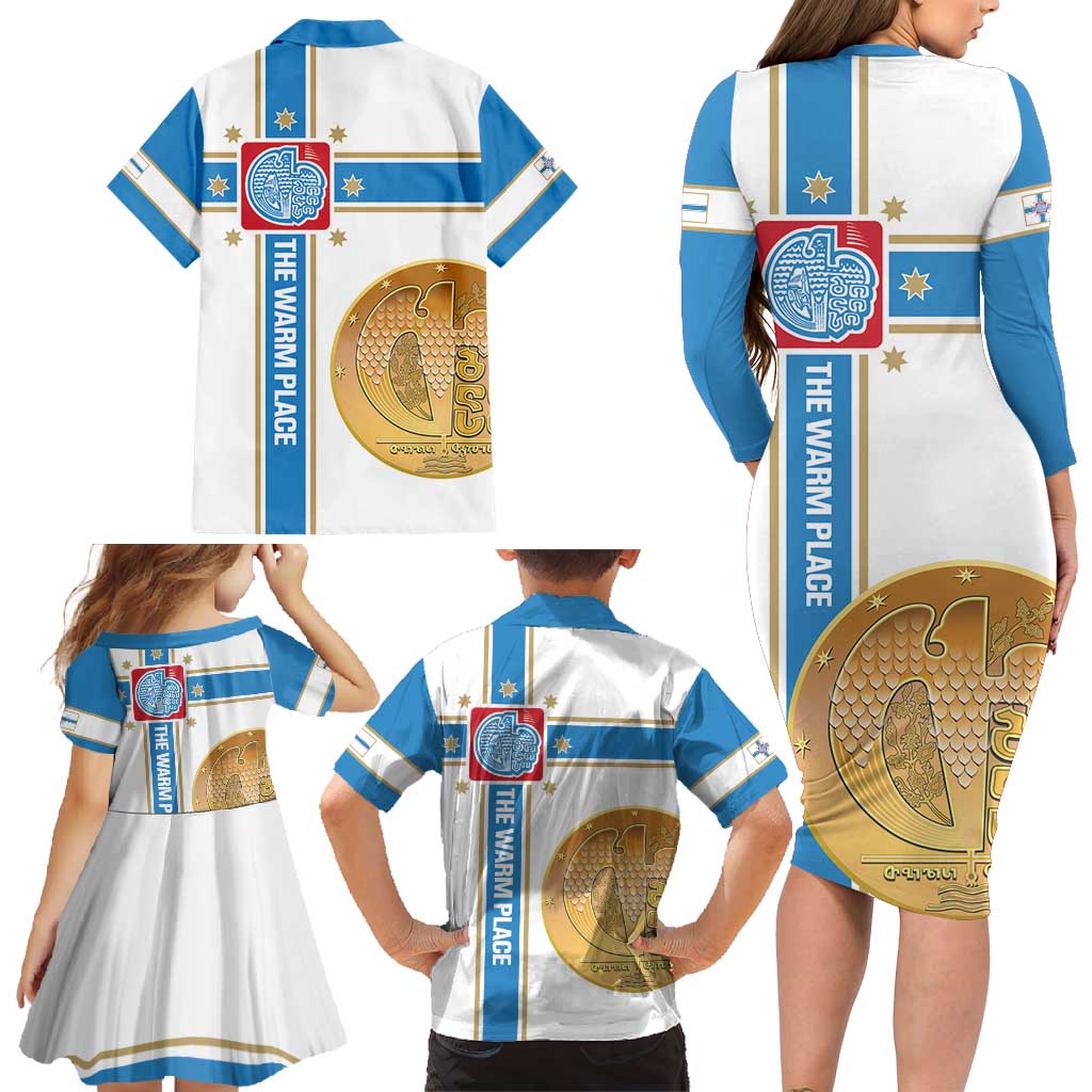 Georgia Tbilisi Capital Family Matching Long Sleeve Bodycon Dress and Hawaiian Shirt The Warm Place Flag Style