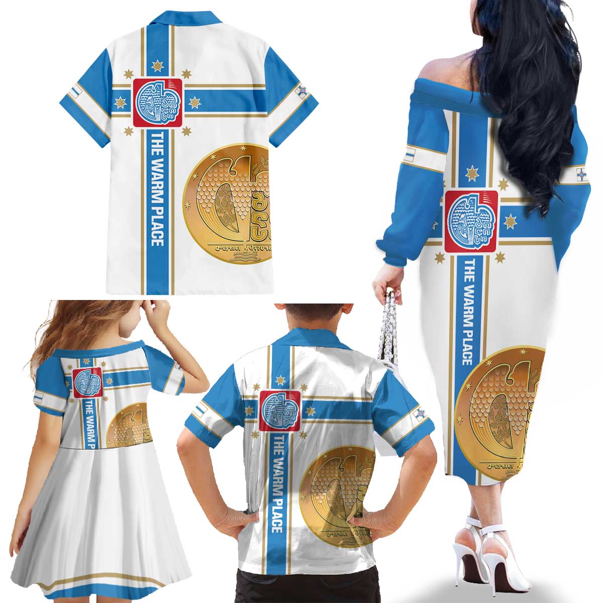 Georgia Tbilisi Capital Family Matching Off The Shoulder Long Sleeve Dress and Hawaiian Shirt The Warm Place Flag Style