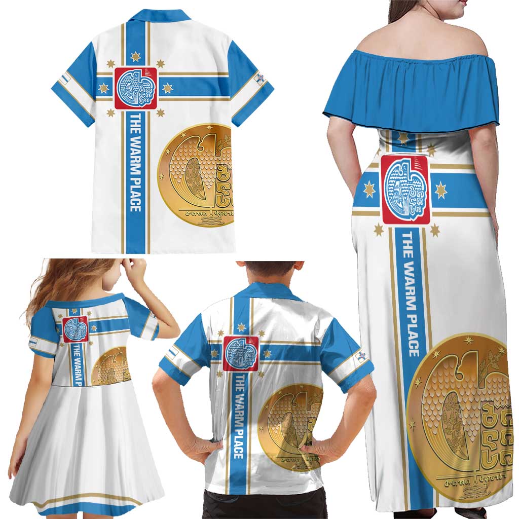 Georgia Tbilisi Capital Family Matching Off Shoulder Maxi Dress and Hawaiian Shirt The Warm Place Flag Style