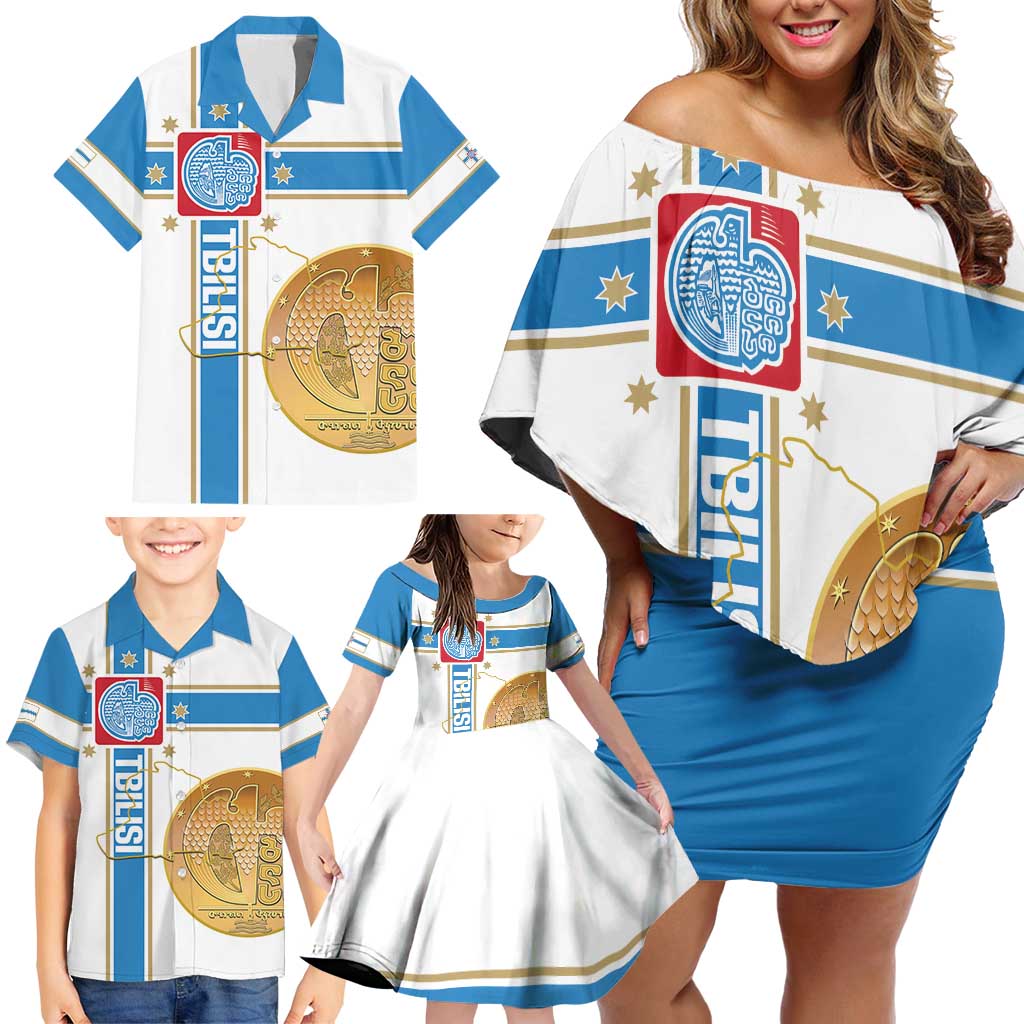 Georgia Tbilisi Capital Family Matching Off Shoulder Short Dress and Hawaiian Shirt The Warm Place Flag Style