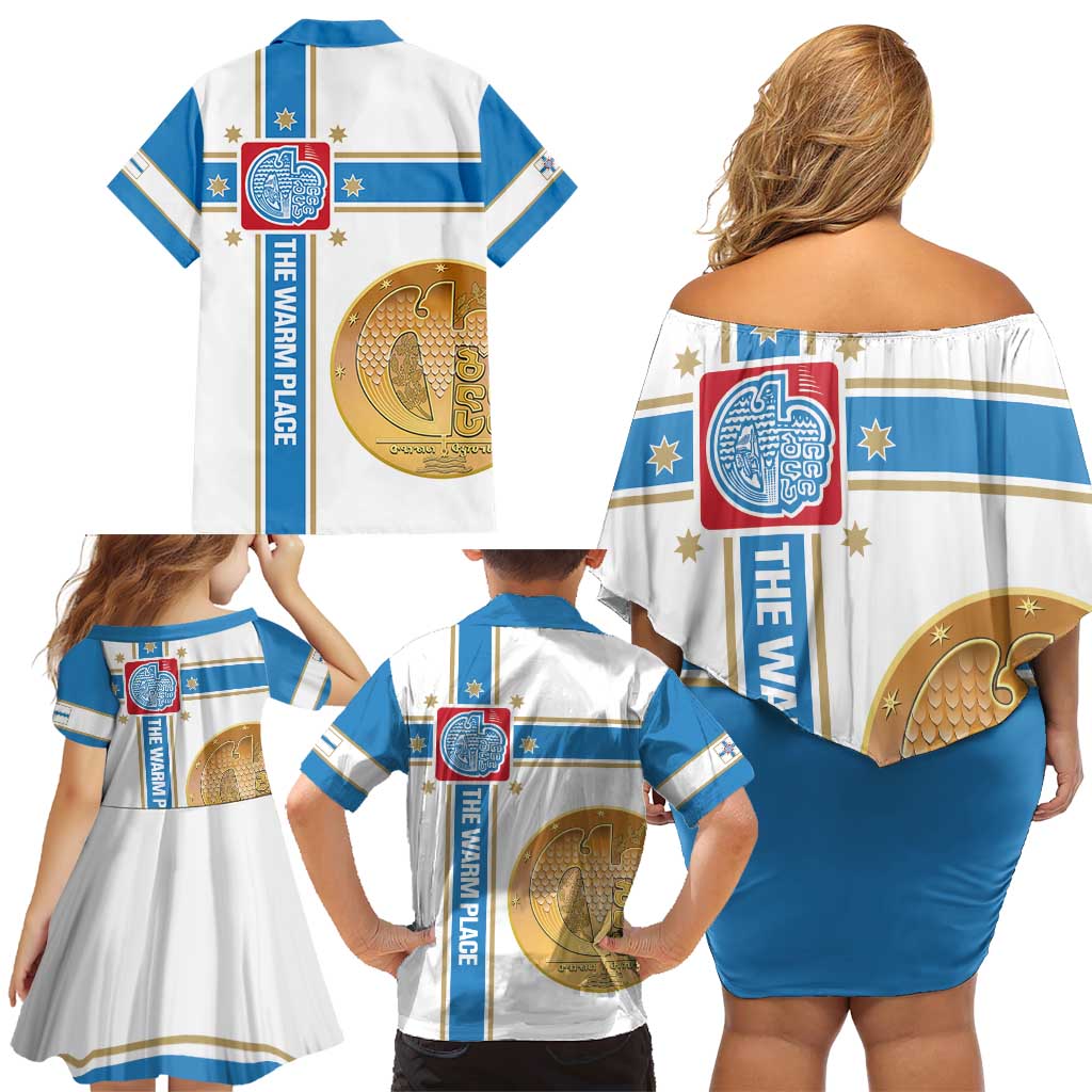 Georgia Tbilisi Capital Family Matching Off Shoulder Short Dress and Hawaiian Shirt The Warm Place Flag Style
