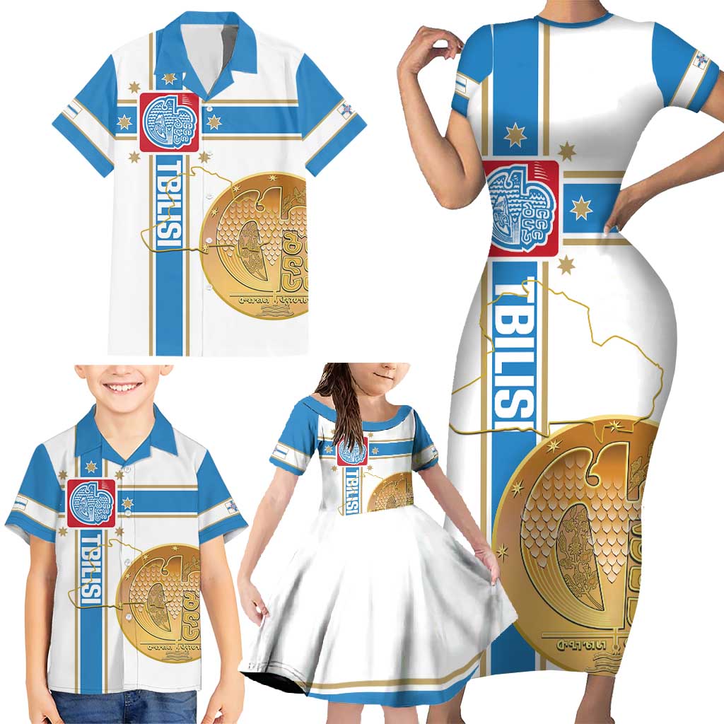 Georgia Tbilisi Capital Family Matching Short Sleeve Bodycon Dress and Hawaiian Shirt The Warm Place Flag Style