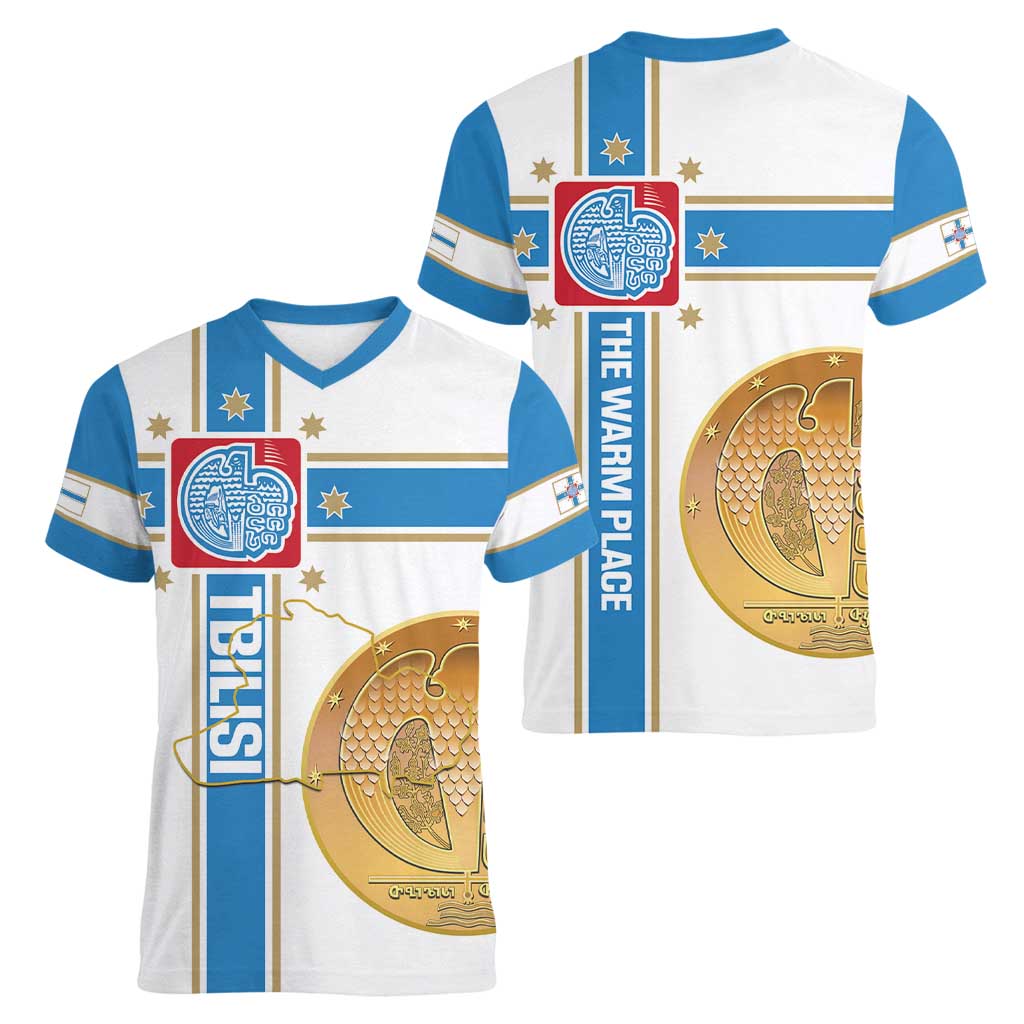 Georgia Tbilisi Capital Women V-Neck T-Shirt The Warm Place Flag Style