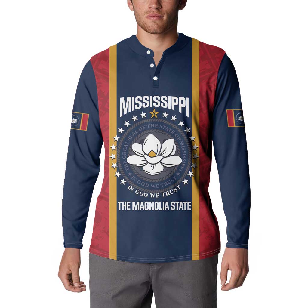 United States Mississippi Button Sweatshirt Magnolia State Flag Style