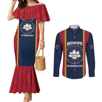 United States Mississippi Couples Matching Mermaid Dress and Long Sleeve Button Shirt Magnolia State Flag Style