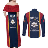 United States Mississippi Couples Matching Off Shoulder Maxi Dress and Long Sleeve Button Shirt Magnolia State Flag Style