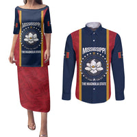 United States Mississippi Couples Matching Puletasi and Long Sleeve Button Shirt Magnolia State Flag Style