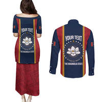 United States Mississippi Couples Matching Puletasi and Long Sleeve Button Shirt Magnolia State Flag Style