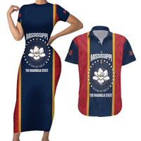 United States Mississippi Couples Matching Short Sleeve Bodycon Dress and Hawaiian Shirt Magnolia State Flag Style