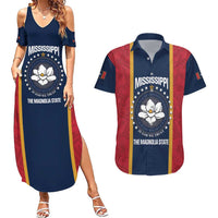 United States Mississippi Couples Matching Summer Maxi Dress and Hawaiian Shirt Magnolia State Flag Style
